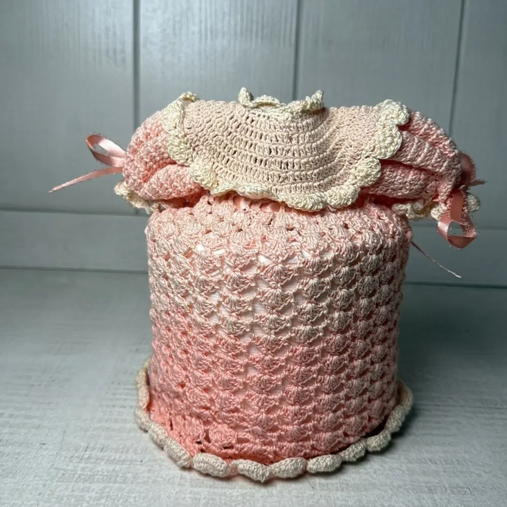 Toilet Paper Vintage Cover Doll Peach Crochet Grandma Cottage Victorian